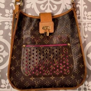Louis Vuitton Monogram Perforated Shoulder Bag Fuschia Lining Authentic With COA